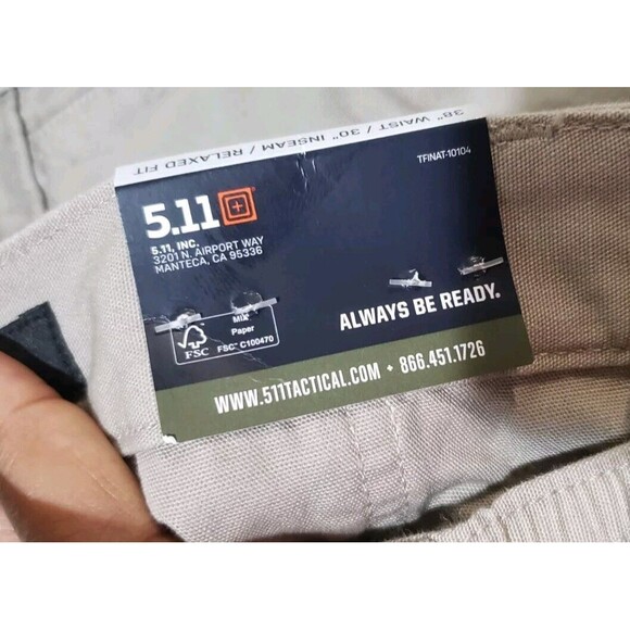 5.11 Tactical Mens 100% Cotton Canvas Pants 64358 SZ 38x30 Regular NWT - Picture 13 of 16